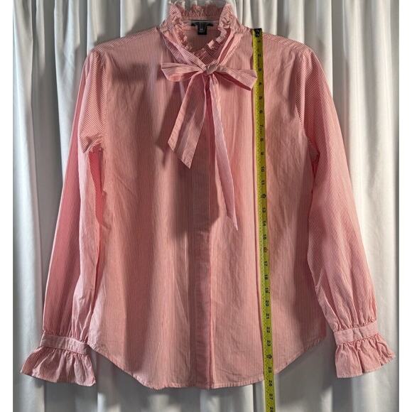 Ann Taylor Striped Tie Neck Blouse Cotton Red White S Chic whimsical 80-00 - Picture 12 of 15